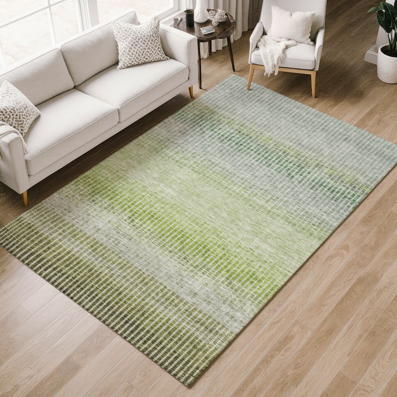 Machine Washable Indoor/ Outdoor Contemporary Stripes Chantille Rug