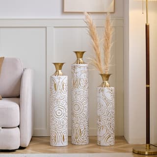 Modern Decorated White Metal Vases (Set of 3)