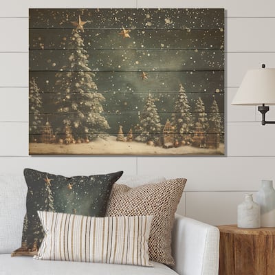 Designart "Green Christmas Pine Tree Decor" Tree Pine Wood Wall Art - Traditional Green Wood Print on Natural Pine Wood