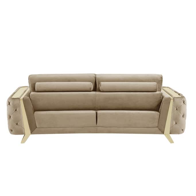 HomeRoots 72" Beige And Gold Velvet Loveseat