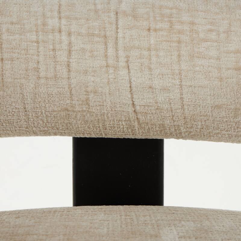 Beige Polyester Living Room Accent Chair with Black Wood Support