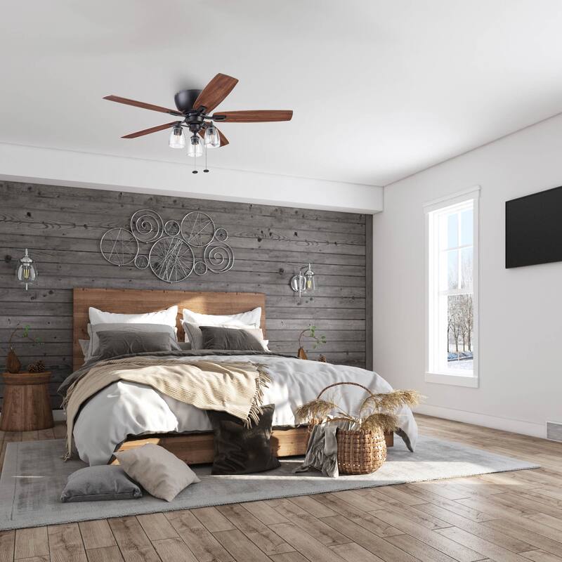 52" Prominence Home Arthur Espresso Industrial Farmhouse Flush Mount LED Ceiling Fan with Light, Pull Chain - 52