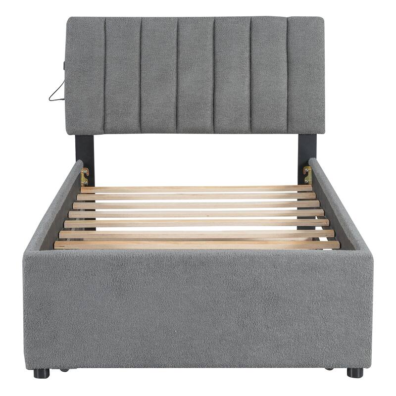Teddy Fleece Upholstered Platform Bed with Trundle by Harper&Bright Designs