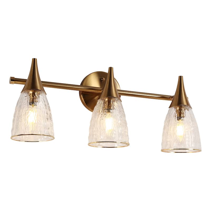 Modern Gold 3-Light Bathroom Vanity Light Textured Glass Wall Sconce - L 21" x W 6" x H 8.7"