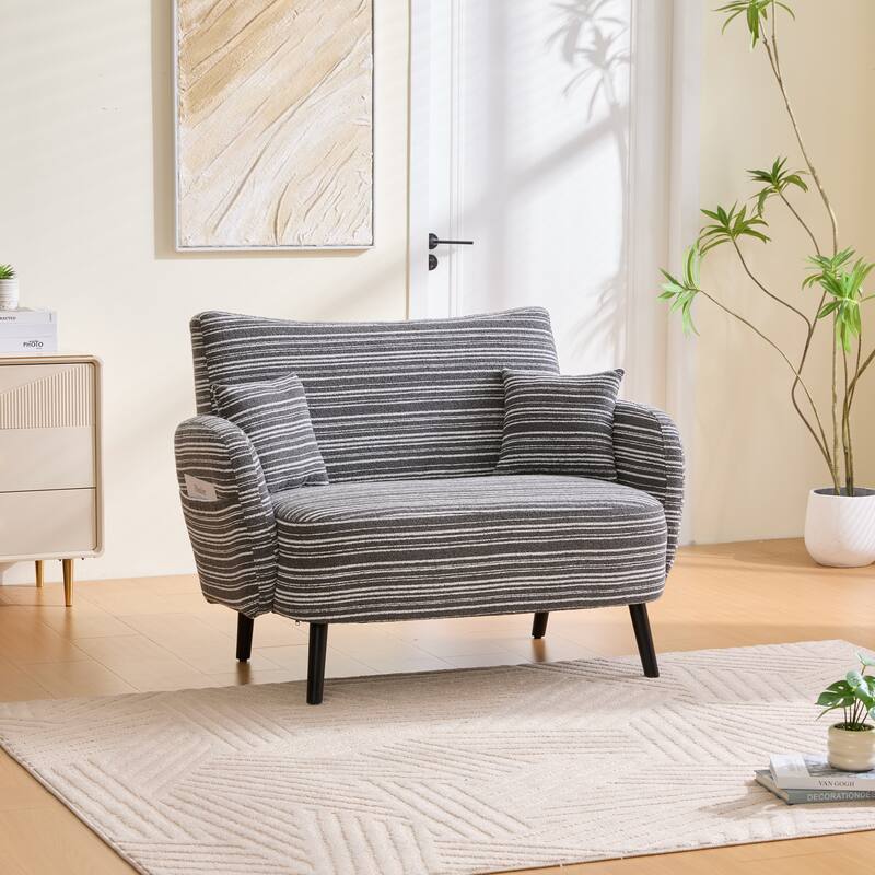 Modern Style 2-seater Sofa with Ultra-Comfortable Armrests, Armrest Pillows, and Storage Pockets, Deep-Seated Sofa