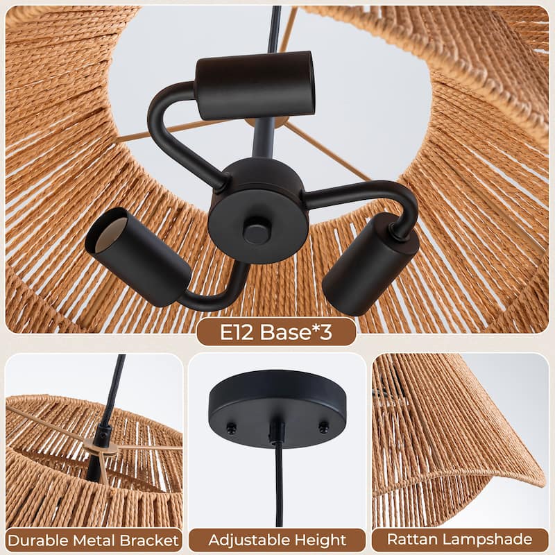 FTL 19 inch Rattan Pendant Light Fixture Boho