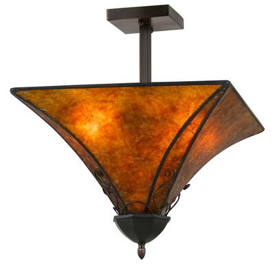 2 Bulb Square Shape Metal Flush Mount with Compressed Mica Shade, Orange