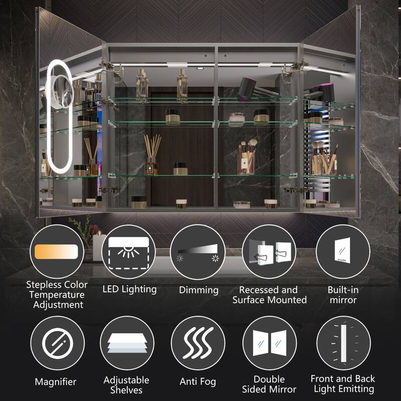 Modland 24"-42W x 36"H LED Medicine Cabinet Mirror with USB Charging,5x Makeup Mirror