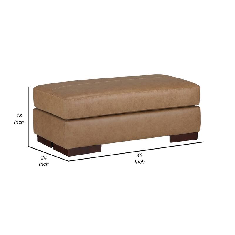 Aida 43 Inch Ottoman, Oversized Attached Cushion, Plush Brown Leather