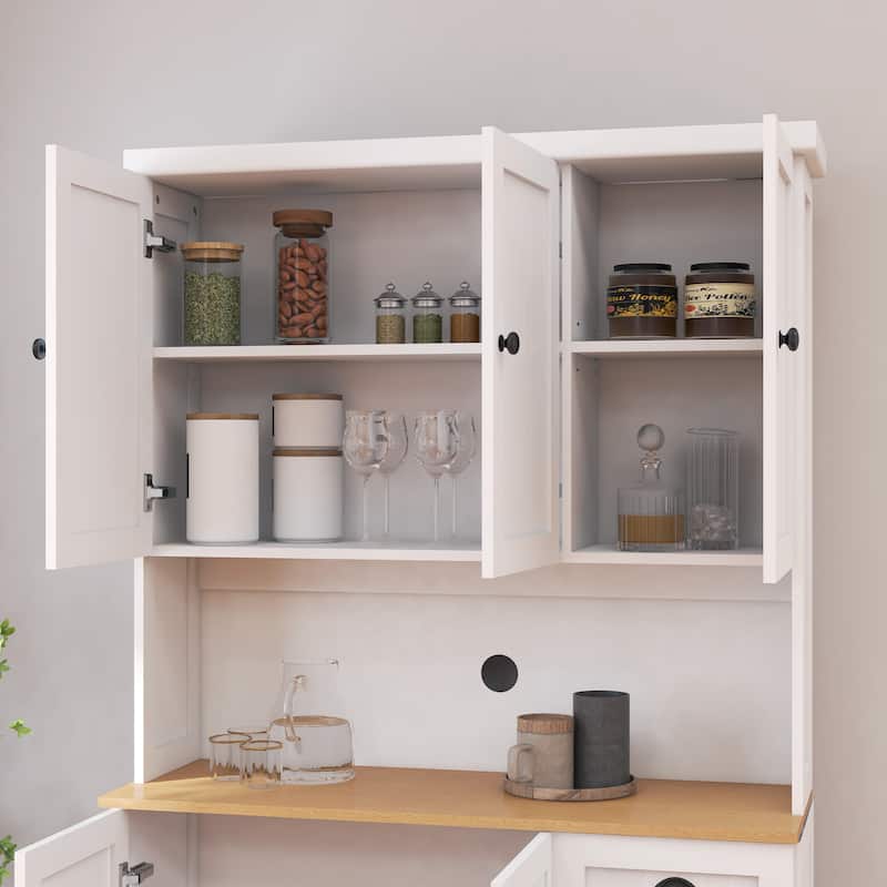 71" Kitchen Pantry Storage Cabinet with Microwave Oven Countertop,Hutch Cabinet with Adjustable Shelves,6 Doors,1 Drawer