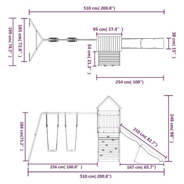dimension image slide 2 of 3, vidaXL Swing Set Outdoor Backyard Wooden Playground Equipment for Kids Age 3-8