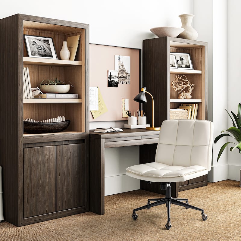 Judy Mid-century Modern Oversize Faux Leather Swivel Tilting Task Office Chair By HULALAHOME - Ivory
