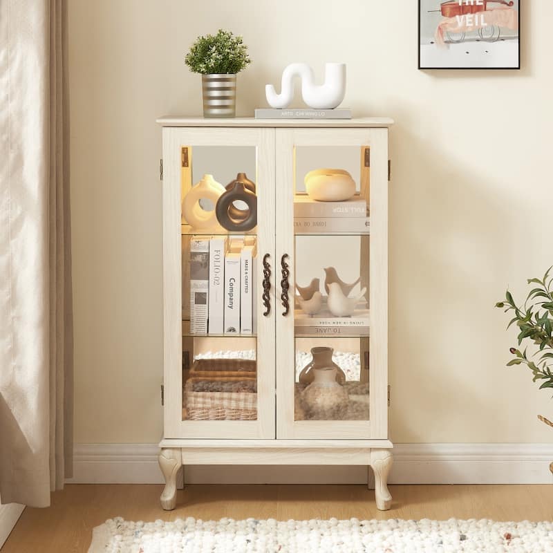 Curio Cabinet with Tempered Glass Doors and Adjustable Shelves Light Bulb Included