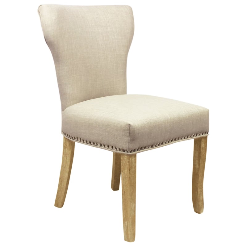 Set of 2 Ivory Upholstered Fabric Dining Chairs with Natural Wood Legs - 26" x 22" x 37"