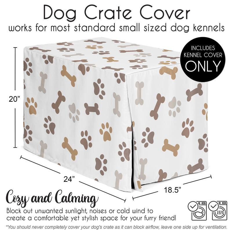 Sweet Jojo Designs Bone Paw Print Dog Crate Kennel Cover 24in. Neutral Grey Taupe Brown Modern Off White Gray Tan Puppy