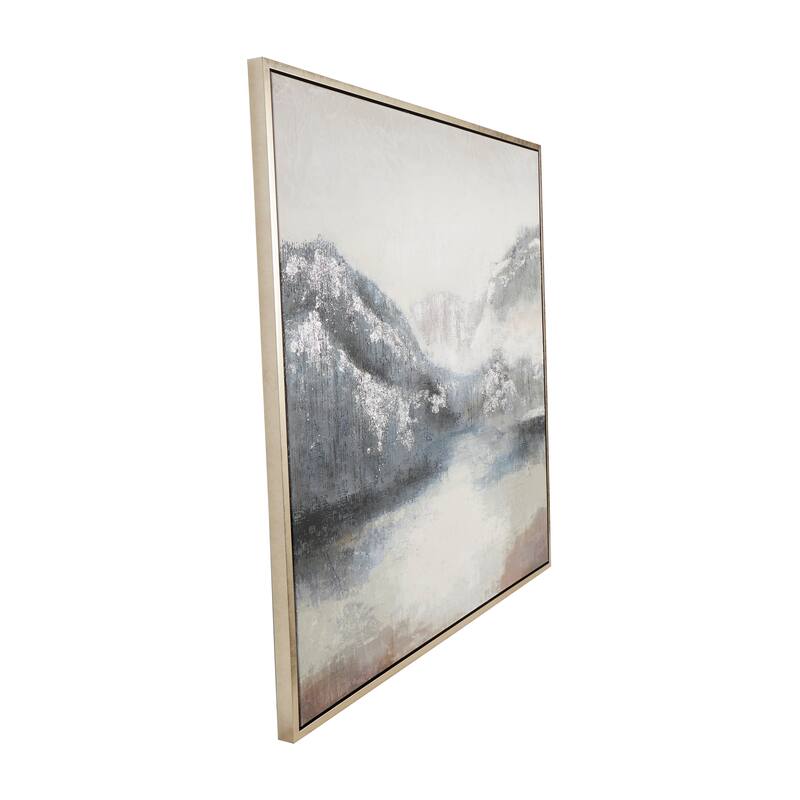 Canvas Abstract Landscape Framed Wall Art with Silver Foil Accents - Gray - Roche River Decor