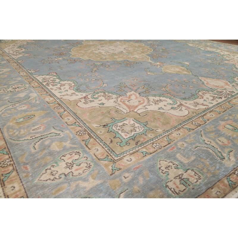 Blue Tabriz Persian Vintage Area Rug Hand-Knotted Wool Carpet - 9'6" x 12'8"