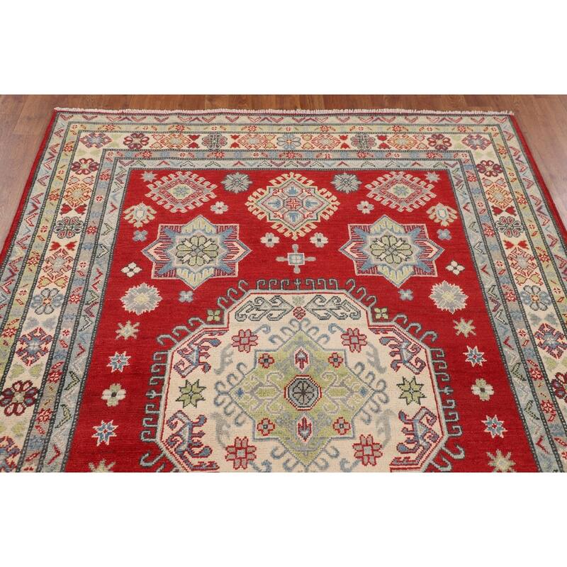 Red Kazak Oriental Area Rug Bedroom Hand-Knotted Wool Carpet - 5'0" x 6'9"