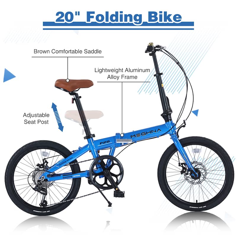 20" Folding City Bike, Lightweight Aluminum Frame,7-Speed Folding Bike