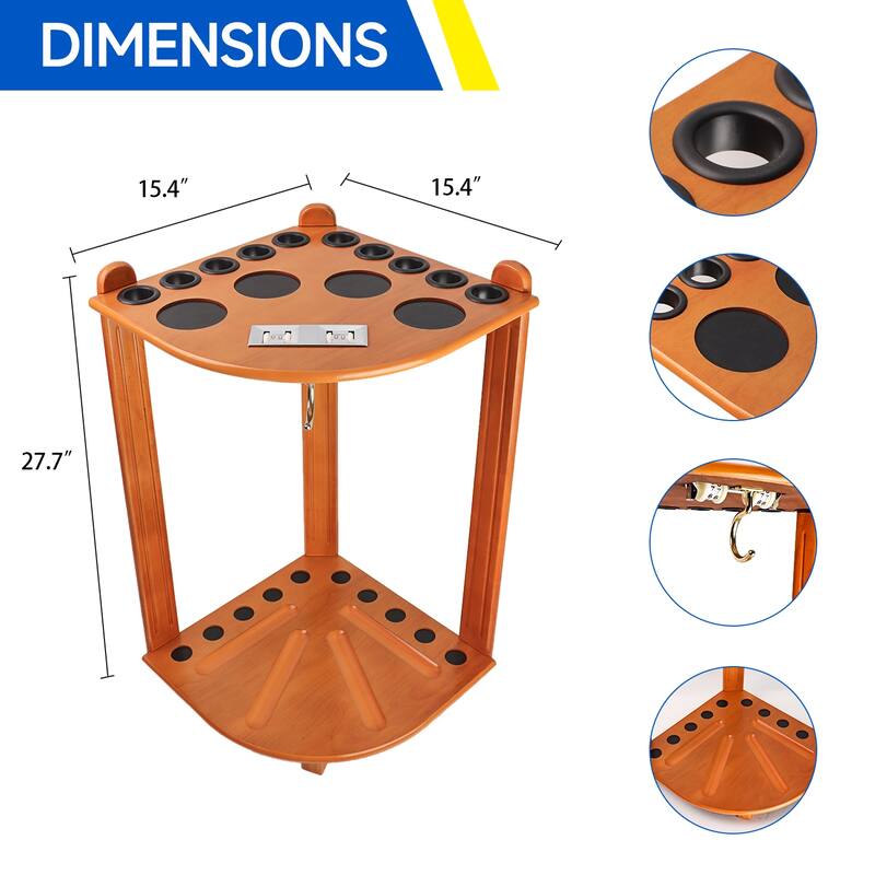 GSE™ 10-Pool Cue Wooden Corner-Style Billiard Pool Cue Rack. Floor Stand Pool Cue Stick Holder
