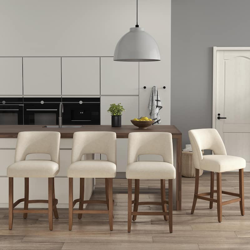 Set of 2/4/6,Upholstered Counter Height Bar Stools,Modern Counter Stools with Wood Legs for Kitchen Island Dining Room Bar - Beige - Set of 4
