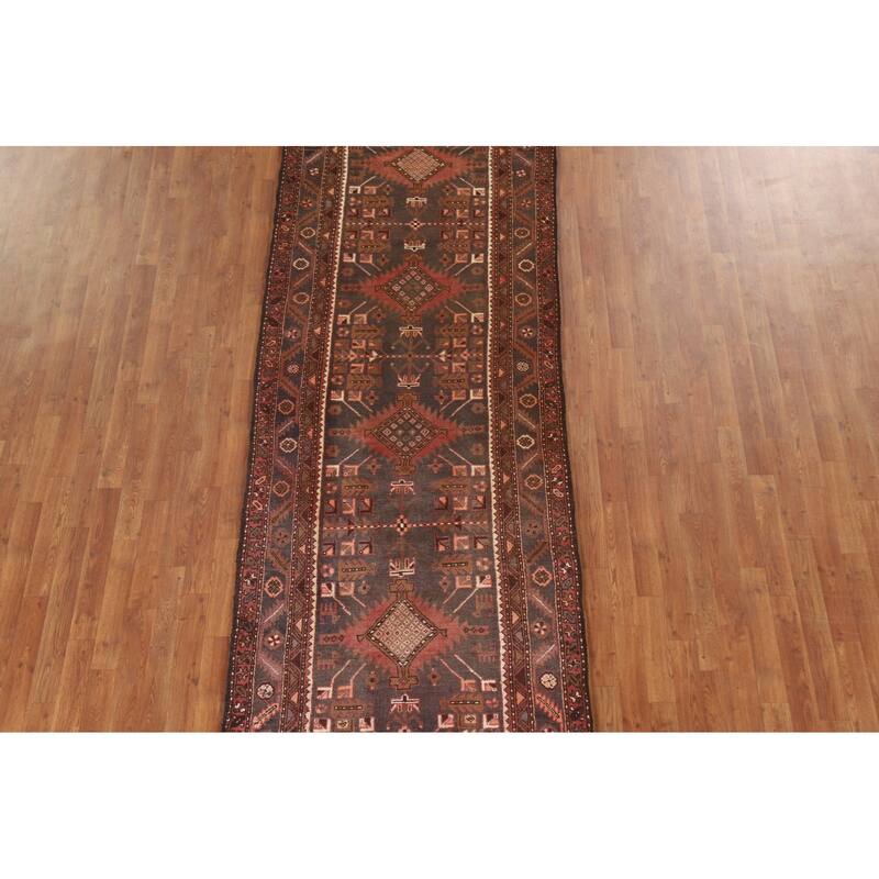 Heriz Persian Vintage Runner Rug Hand-knotted Wool Carpet - 3'8"x 11'4"