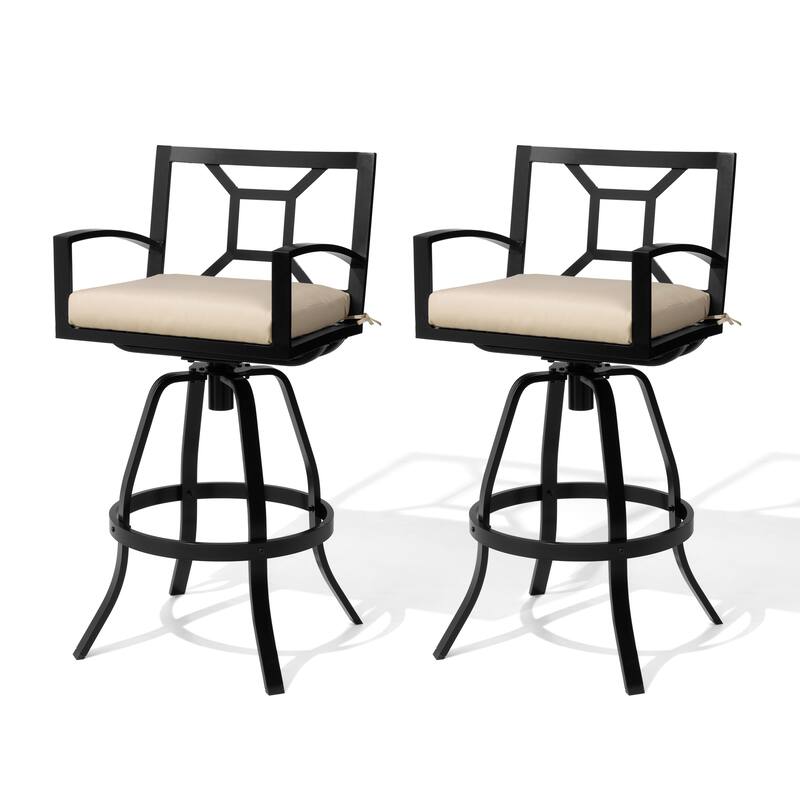 VredHom Outdoor Patio All-Weather Aluminum Swivel Sunbrella Cushion Bar Stool - CanvasAntiqueBeige - 2-Piece