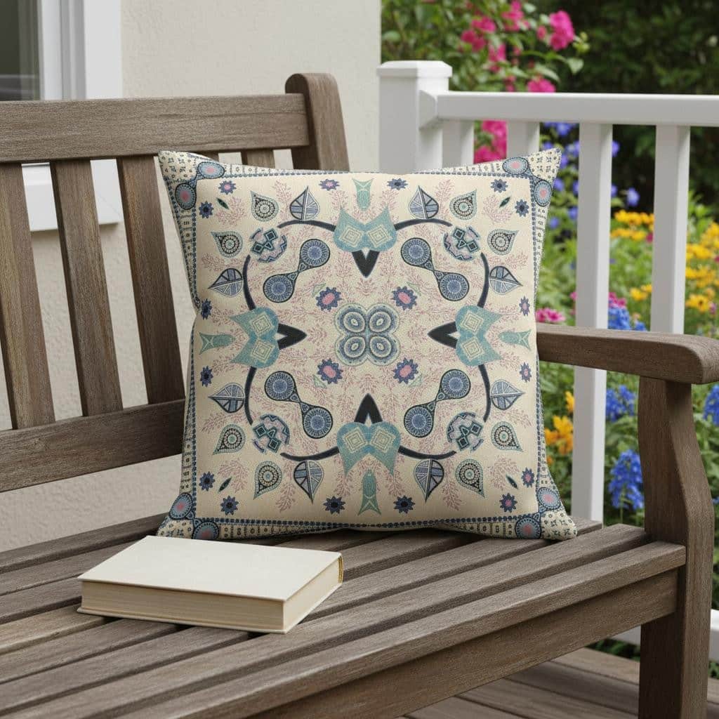 HomeRoots 16" x 16" Beige Blown Seam Paisley Indoor Outdoor Throw Pillow - 16.00' X '5.00' X '16.00