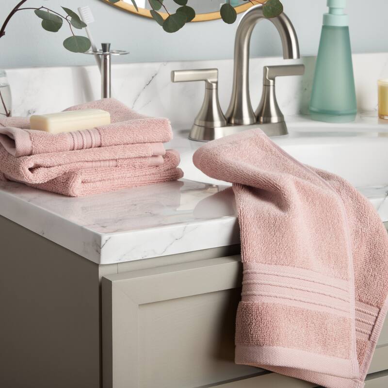 TOWN & COUNTRY EVERYDAY 4-Piece Solid Dobby Border Washcloth Set, 13x13-Inch, 100% Cotton