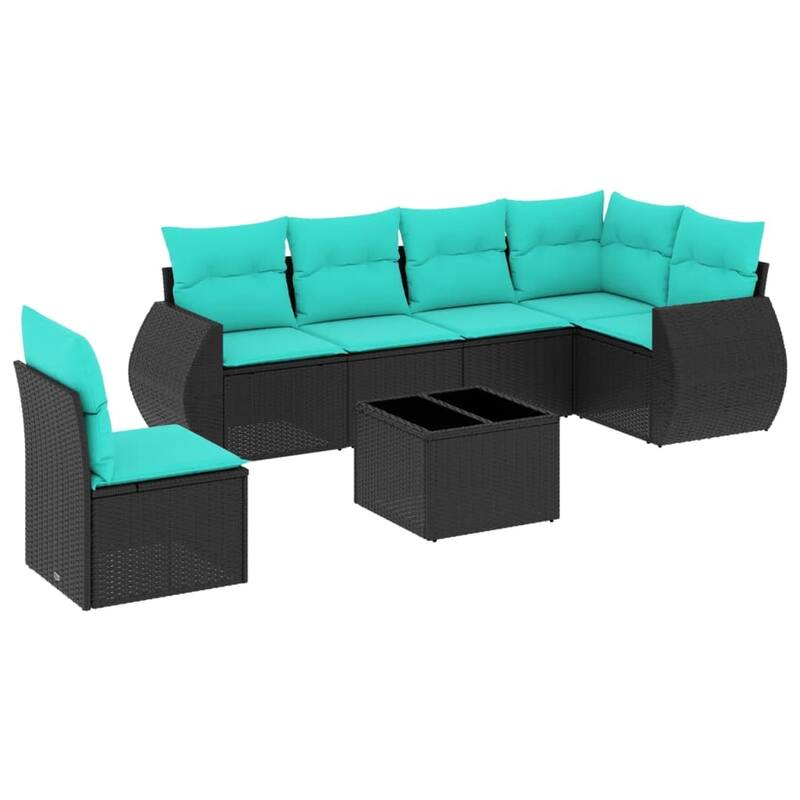 vidaXL 6 Piece Patio Sofa Set with Cushions Black Poly Rattan