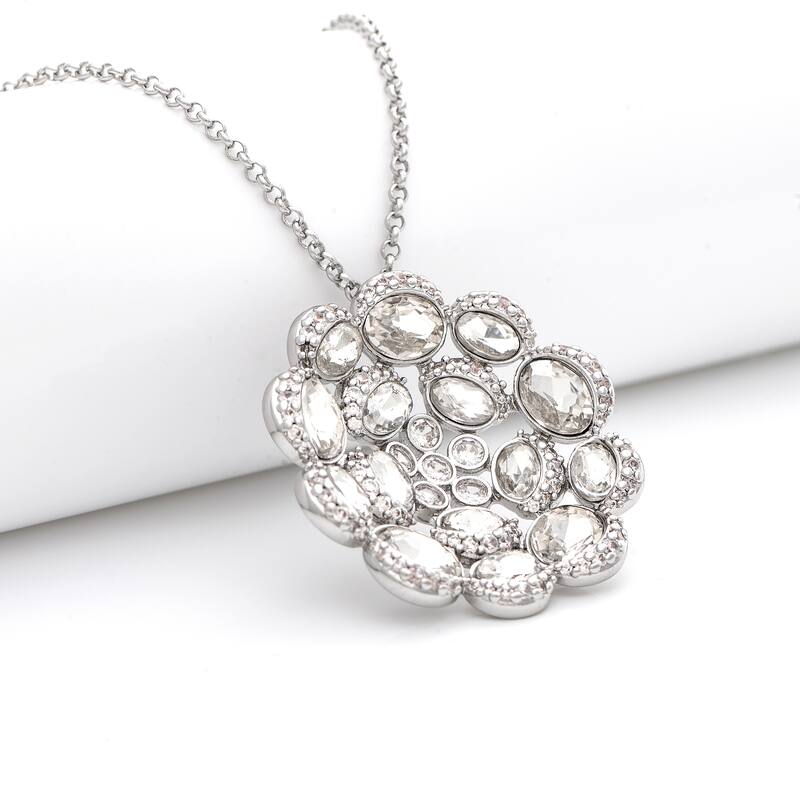 Cubic Zirconia Long Rhodium Flower Pendant