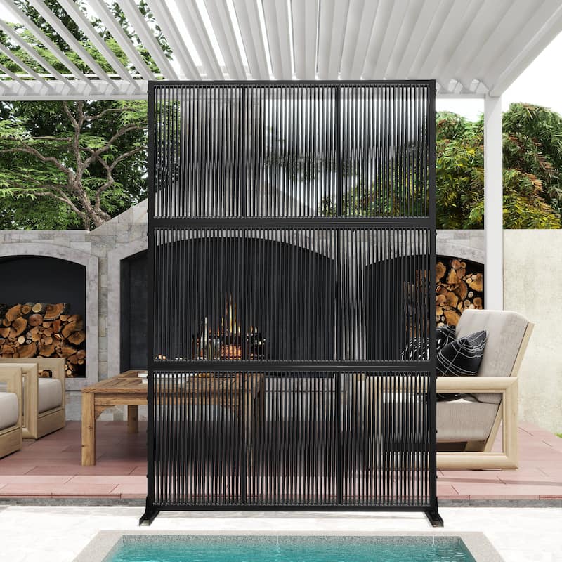 Outdoor Privacy Screen with Stand for Patio Garden Metal Fence - Black - 017-Plastic