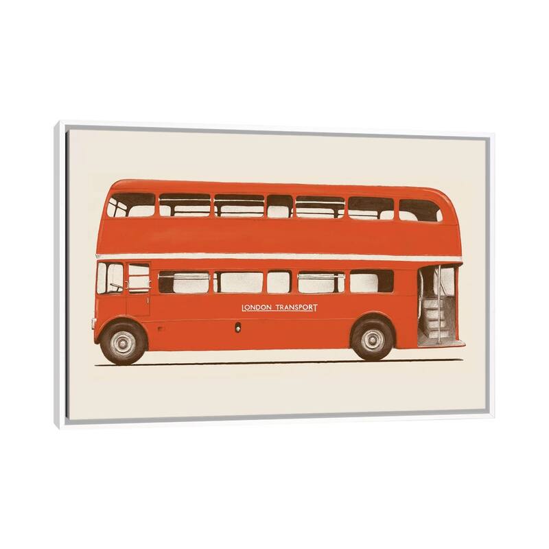 iCanvas "English Bus (London Transport Double-Decker)" by Florent Bodart Framed - White - 32x48