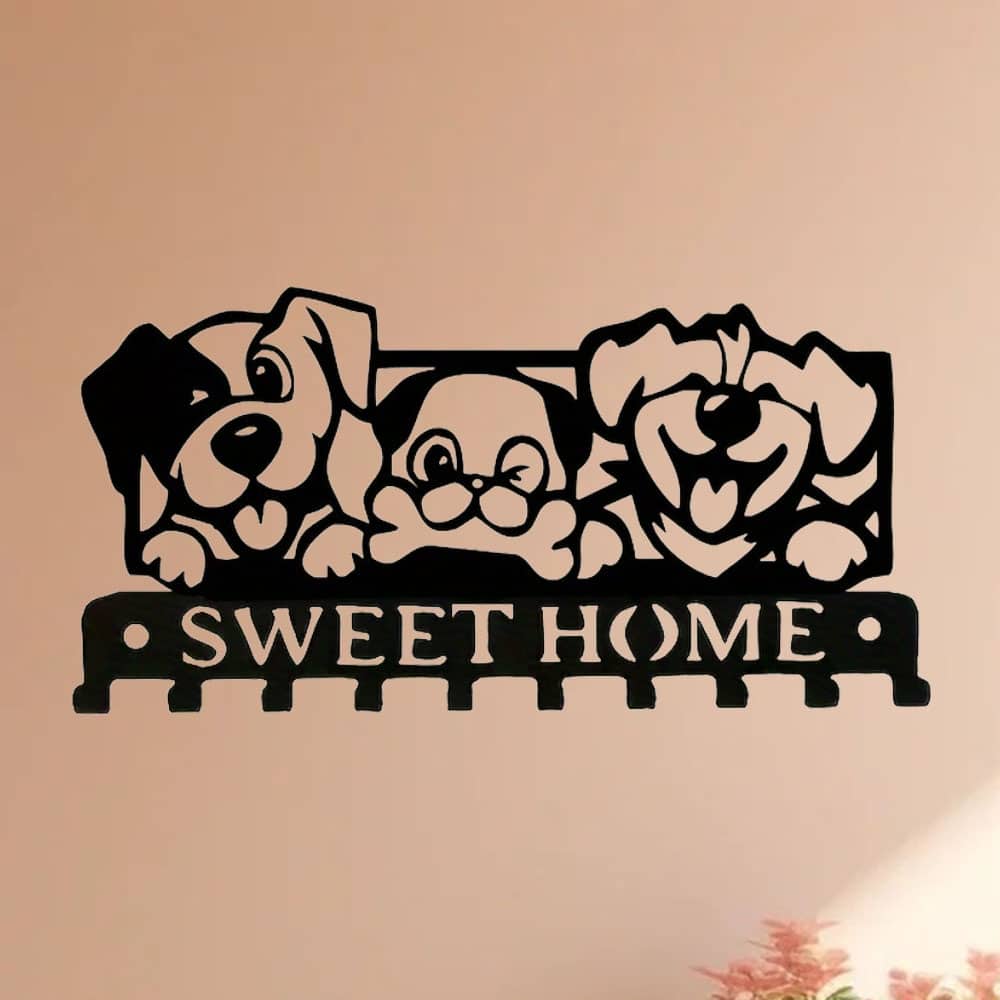 Delightful Metal Doggie Wall Mounted Hook Metal Key Holder Decorative Organizer for Home Entryway or Office - 10.23”L x 5.11”H