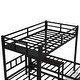 preview thumbnail 11 of 10, Black Full XL over Twin Metal Triple Bunk Bed with Drawers and Shelving