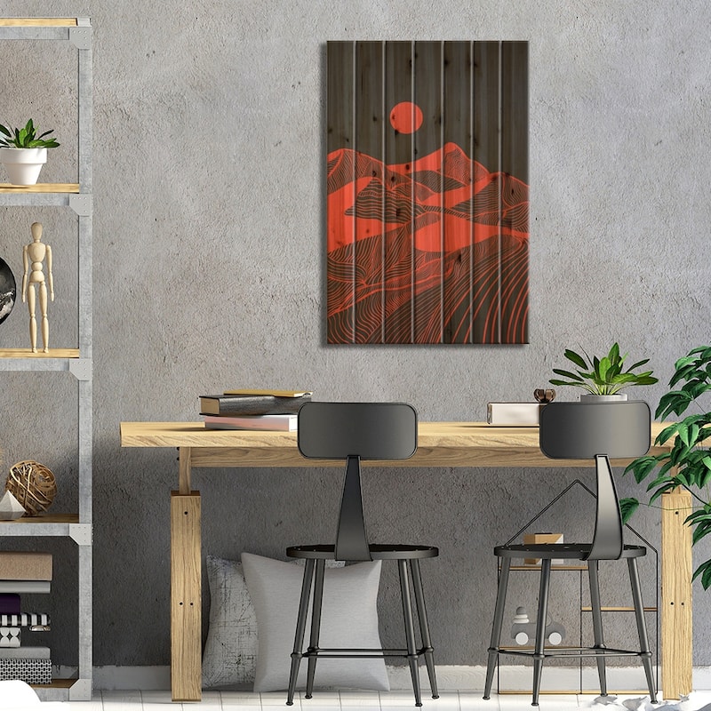 Vintage Mountains Line Art II Print On Wood by Viviana Gonzalez - Multi-Color