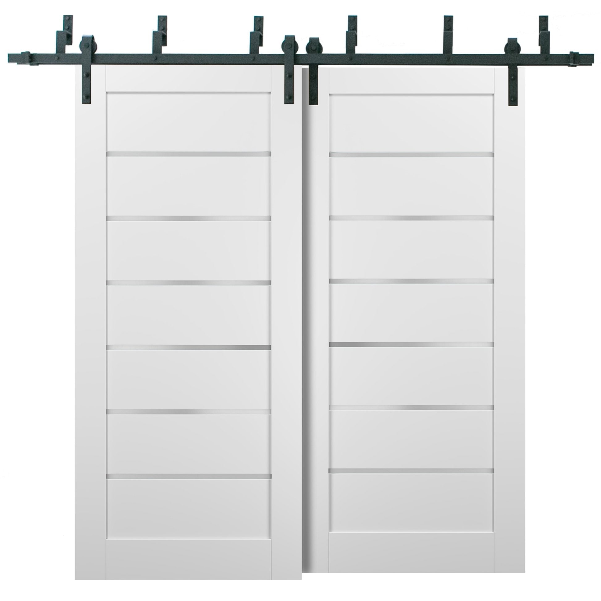 SartoDoors Quadro 4117 | Closet Door Bypass Barn Door | Solid Wood w/ Glass | 36x80, White Silk Bedroom Door Bathroom Door