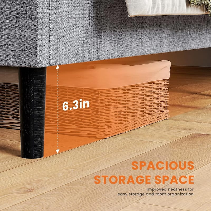 Queen Size Platform Bed Frame with Fabric Upholstered Headboard and Wooden Slats Support, No Box Spring Needed/Easy Assembly