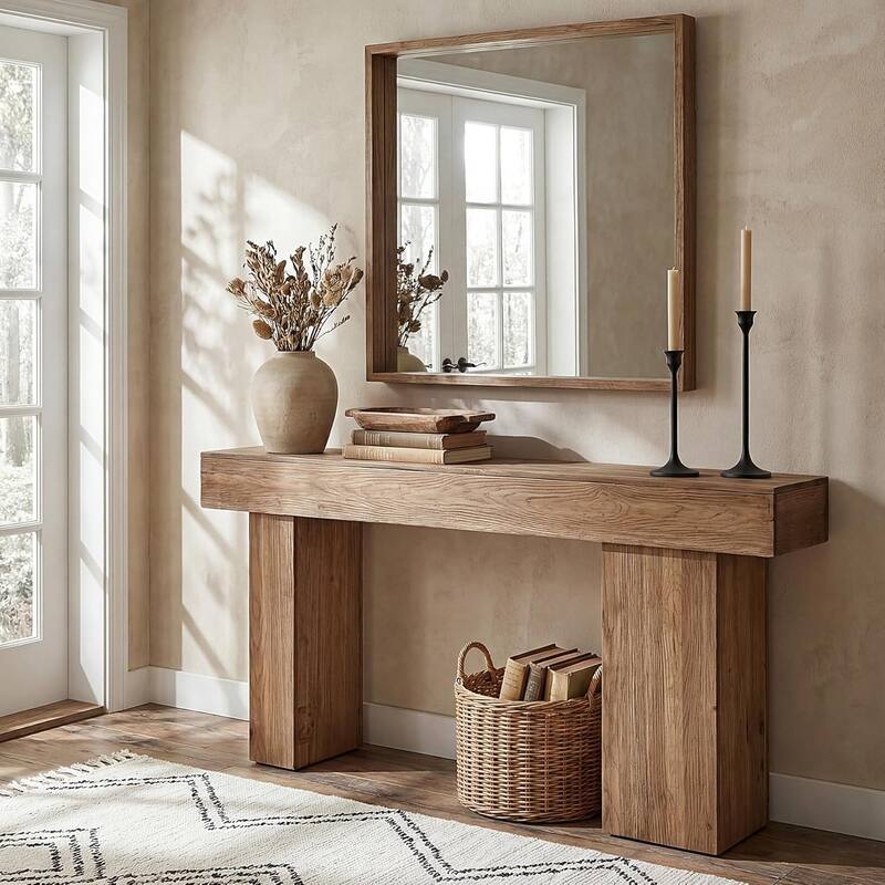 Solid Wood Entryway Console Table, 63-Inch Farmhouse Sofa Table Behind Couch - 63" L × 11.81" W × 31.5" H