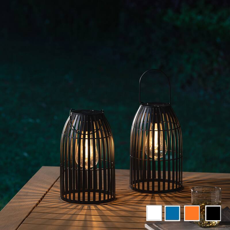Glitzhome Set of 2 Metal Solar Powered Outdoor Hanging Lantern