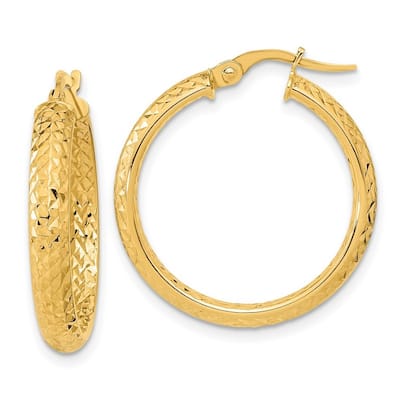 Curata 10k Yellow Gold Polished and Diamond cut Inside And Out Hoop Earrings - 25.79x24.35mm