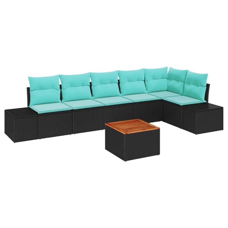 vidaXL 7 Garden Sofa Set with Cushions Black/Grey Poly Rattan - 125.6 x 60.6 x 27.2