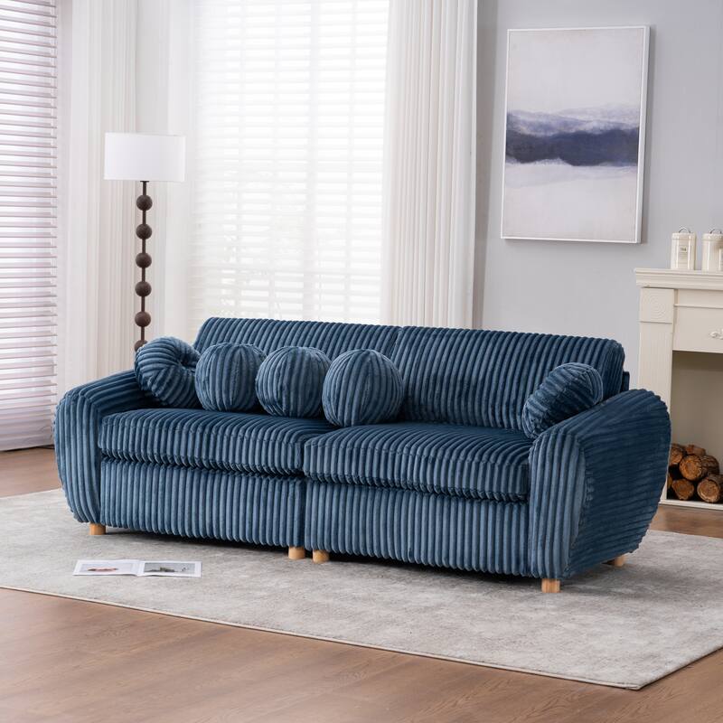 Living Room Tufted Loveseat Sofa, Upholstered Sofa Deep Seat Sofa Settee with 5 Round Throw Pillow 2-seat Armchair