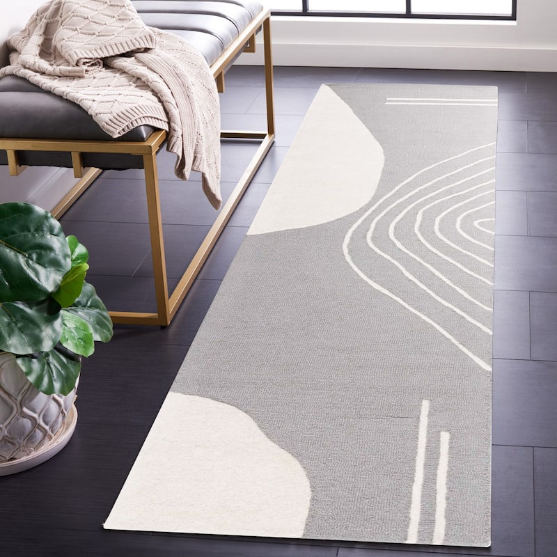 SAFAVIEH Handmade Rodeo Drive Vutka Mid-Century Modern Wool Rug - 2'3" x 12' Runner - Grey/Ivory - Runner