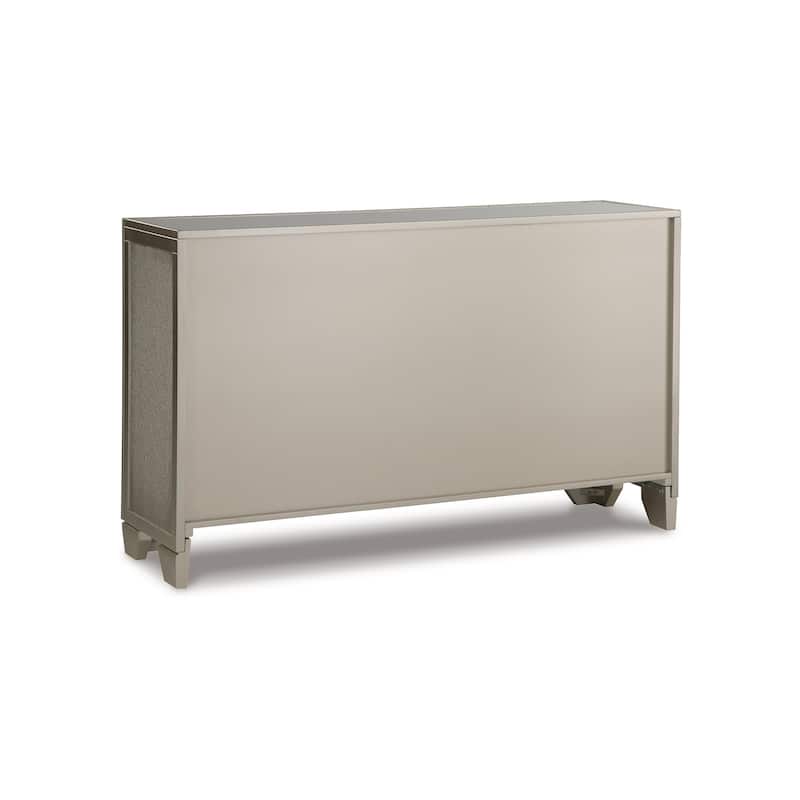 Sideboard Cabinet, Mirrored Top, 54 Inch, Adjustable Shelves, Silver