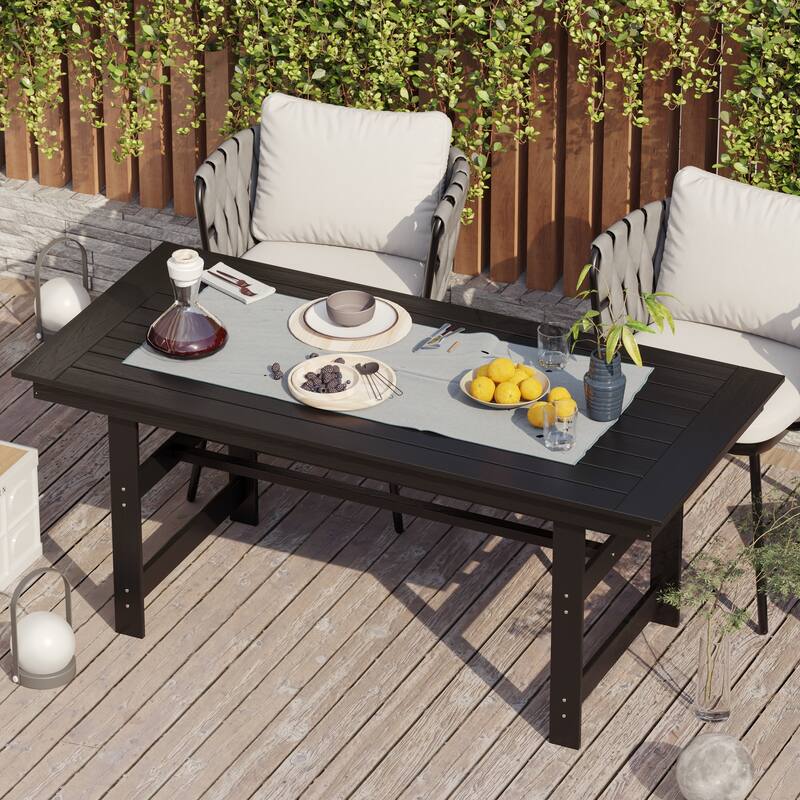 70.9" Outdoor Dining Table with Umbrella Hole, HDPE All Weather Patio Table Waterproof UV Resistant Rectangular Dining Table