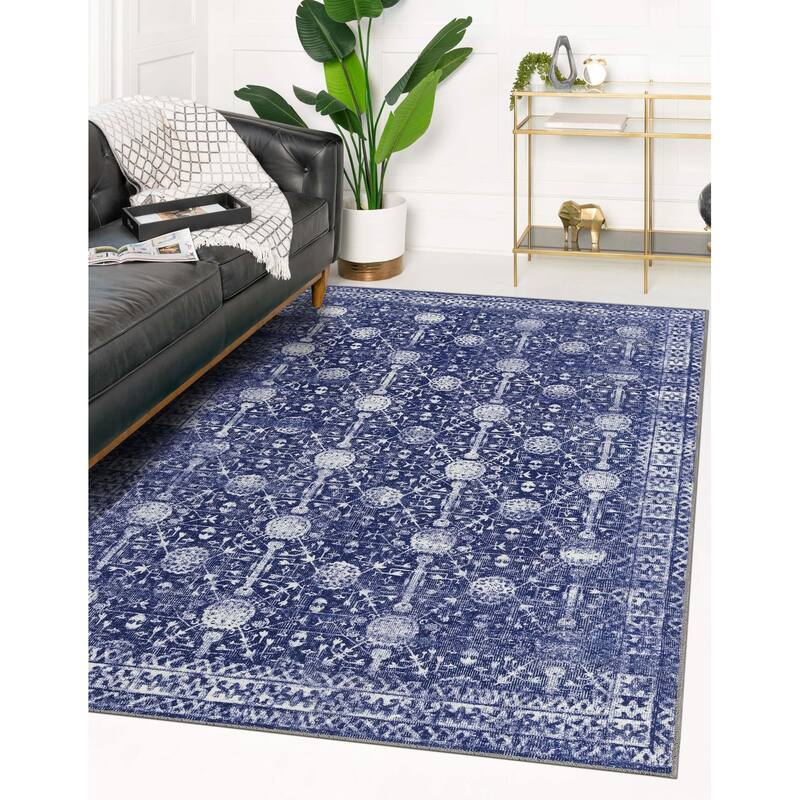 Transitional Rine Collection Area Rug - 8'4"x12' - Navy Blue