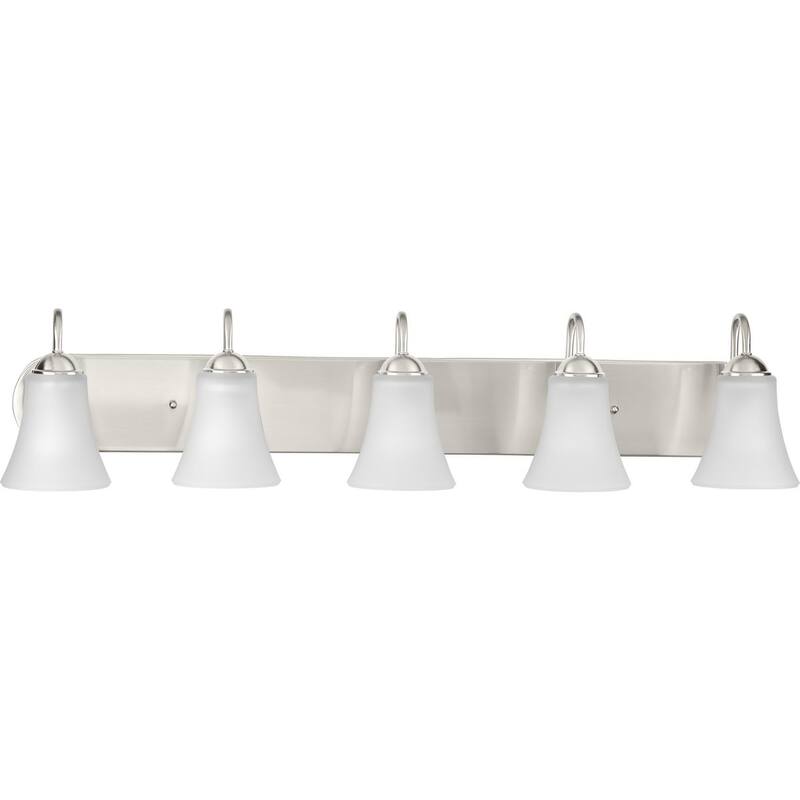 Classic Collection Five-Light Brushed Nickel Etched Glass Traditional Bath Vanity Light - 36 in x 7 in x 7.875 in