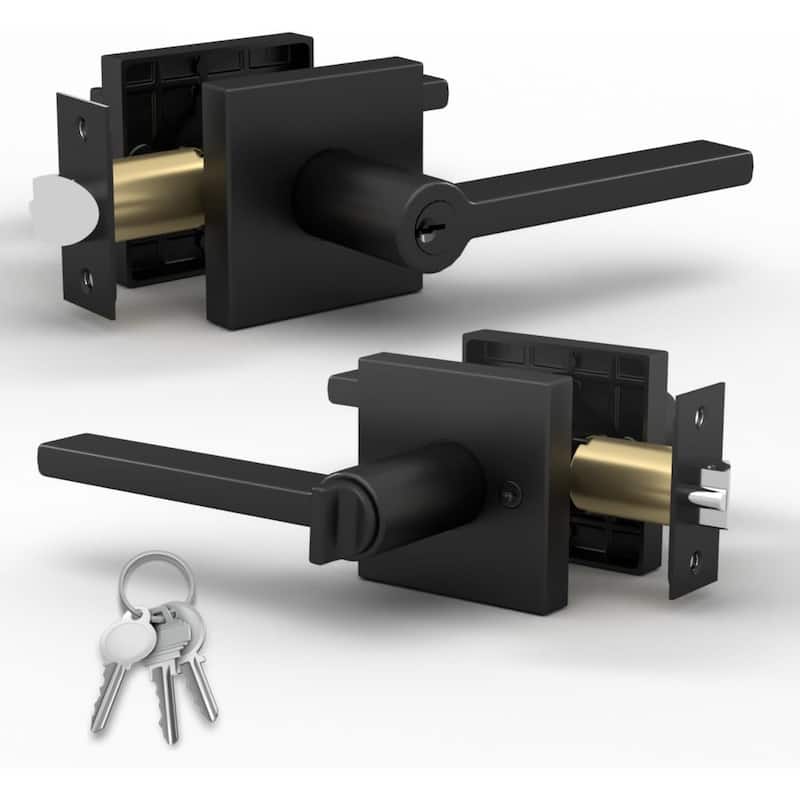 Mega Handles PRIME Entry Door Lever Handle Set – Reversible Square Door Lock for Left- or Right-Handed Doors, Heavy-Duty Design - Matte Black