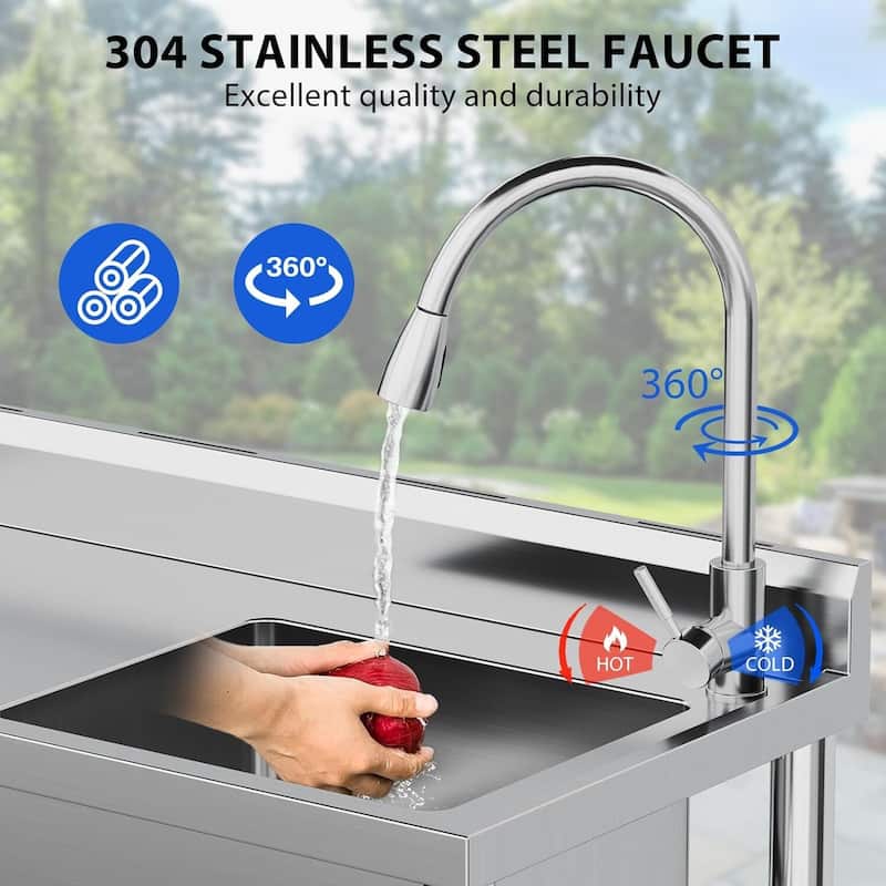 Freestanding Stainless Steel Single Bowl Sink for Garage, Kitchen